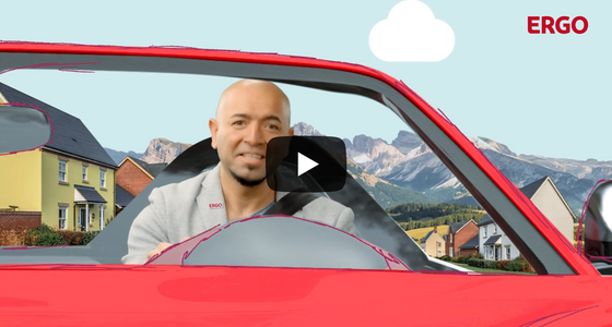 ERGO Versicherungsberater Dejan Kostadinovic in rotem Cabrio